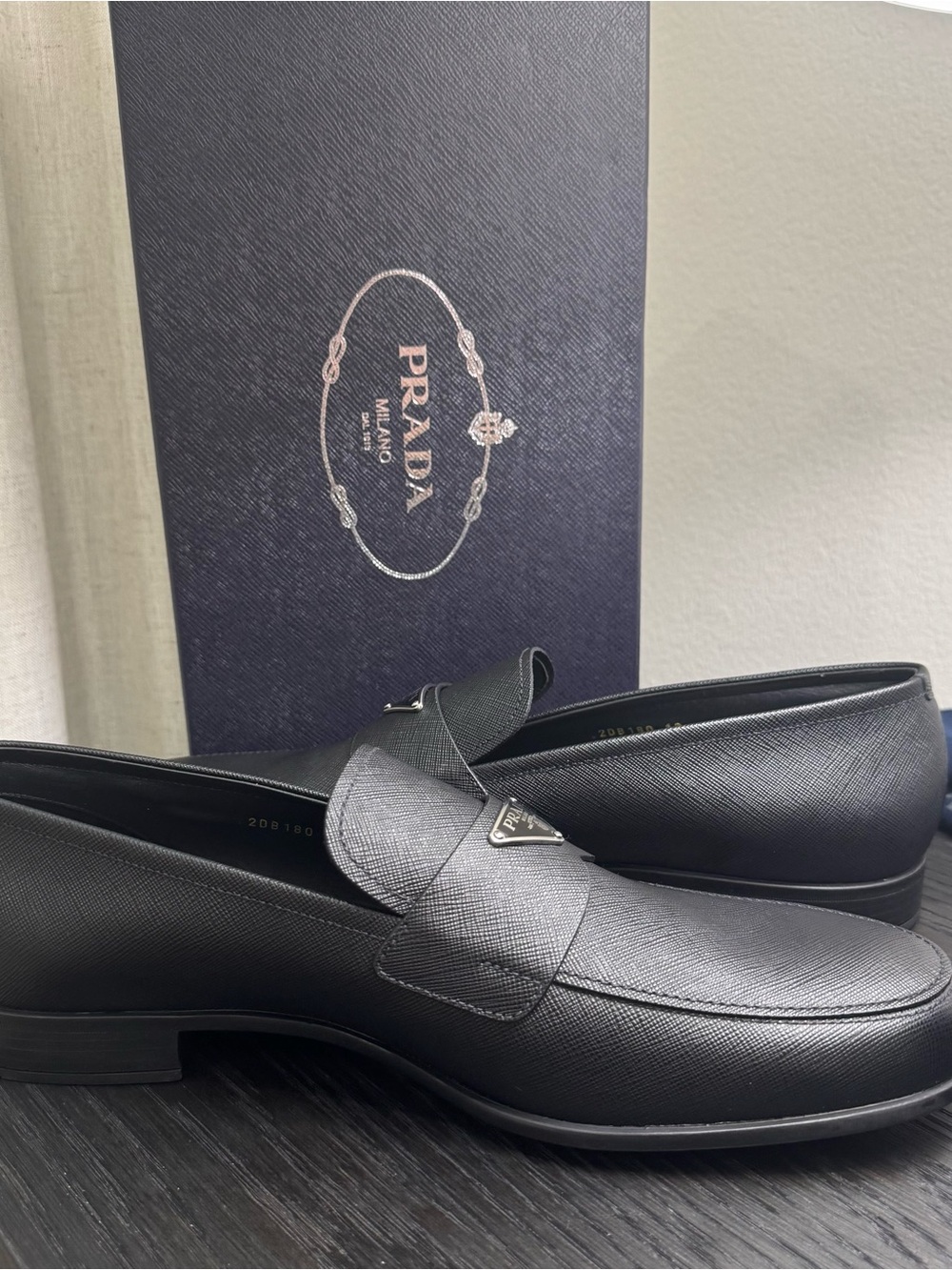 Prada Saffiano Triangle Logo Leather Dress Shoe Loafers 13 - Picture 5 of 9